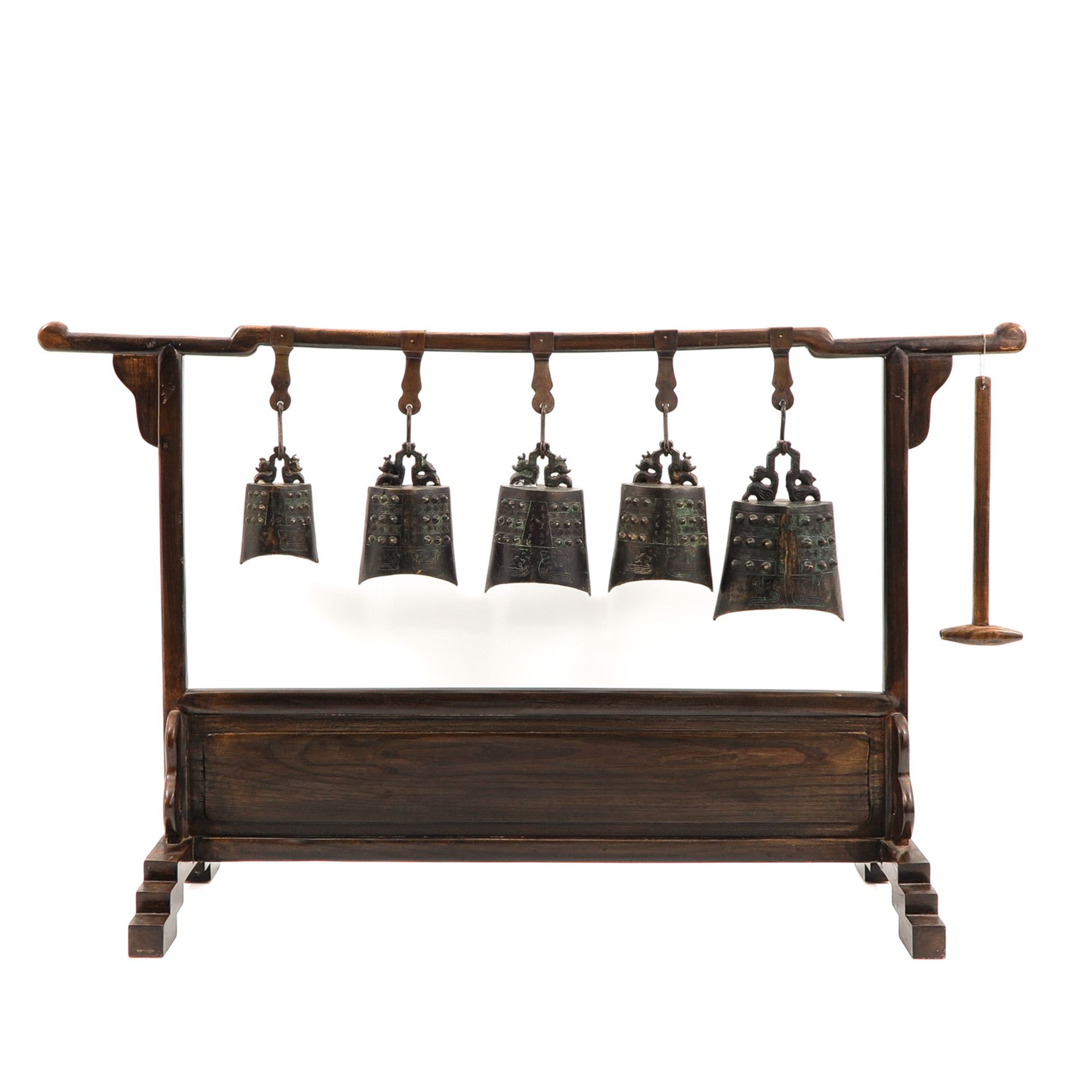 A Chinese Standing Rack with Bells and Mallet
