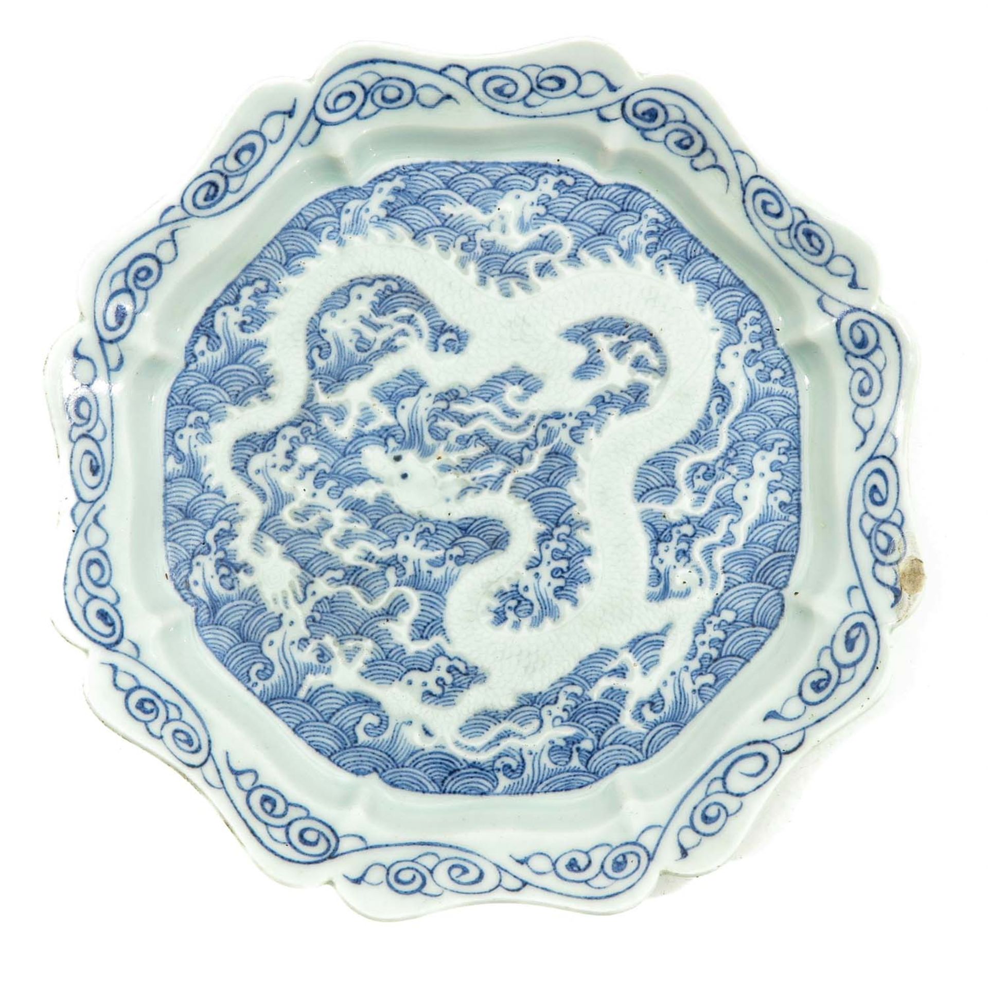 A Blue and White Dragon Dish