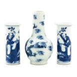A Collection 3 Small Blue and White Vases