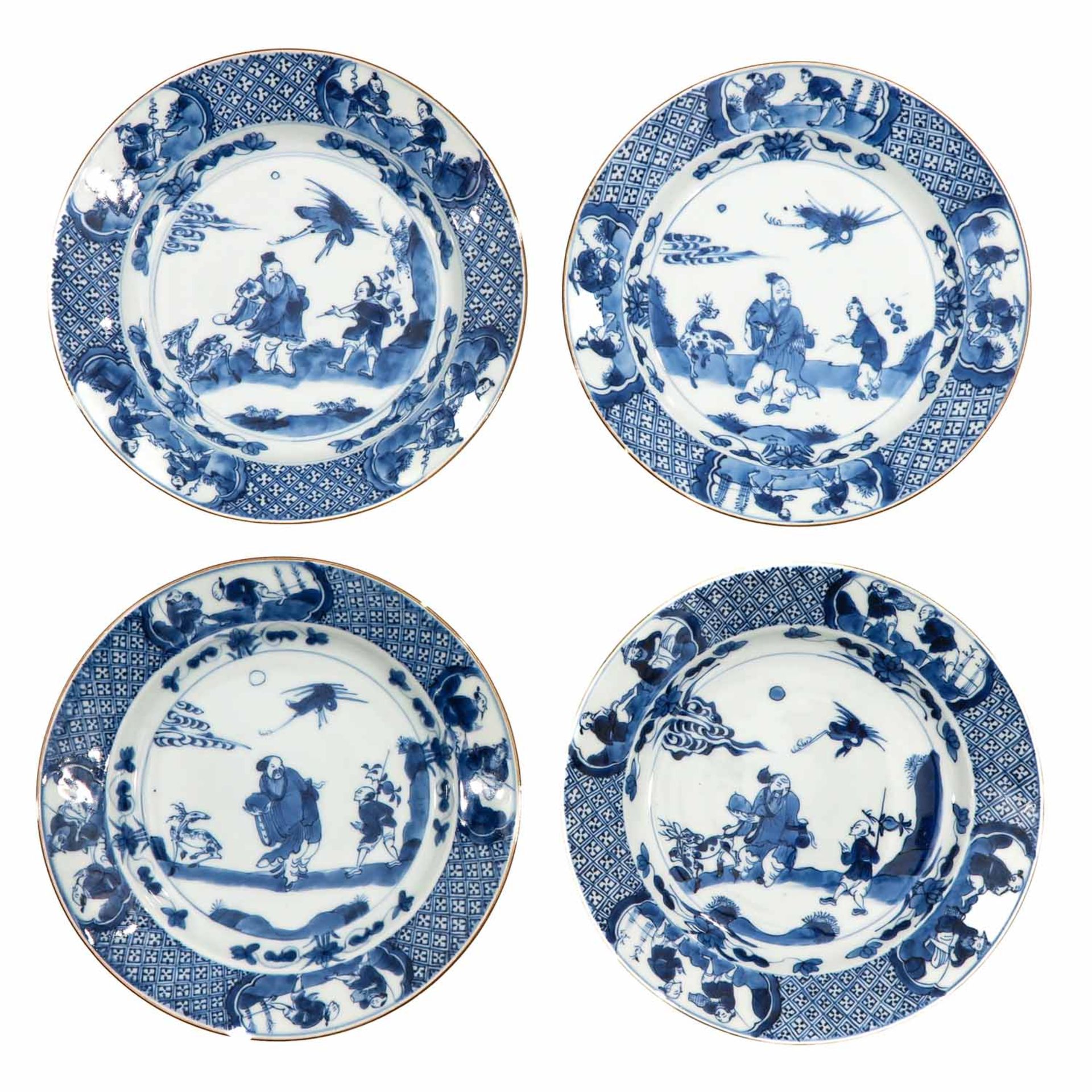 A Series of 4 Blue and White Plates