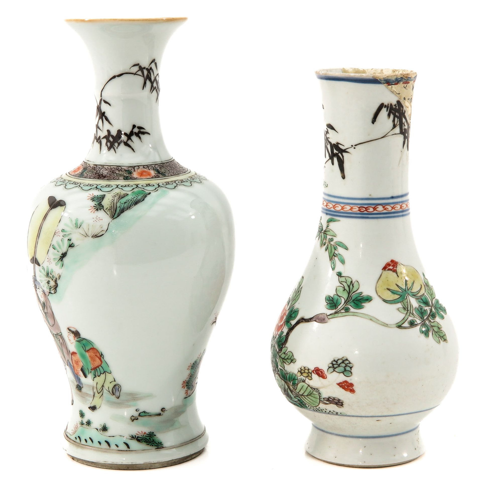 A Lot of 2 Famille Verte Vases - Bild 2 aus 10