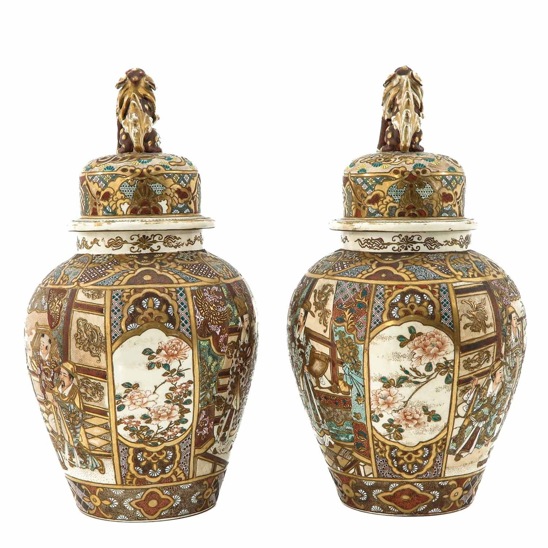 A Pair of Satsuma Vases with Covers - Image 2 of 10