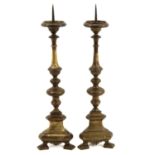 A Pair of 17th Century Bronze Church Candlesticks