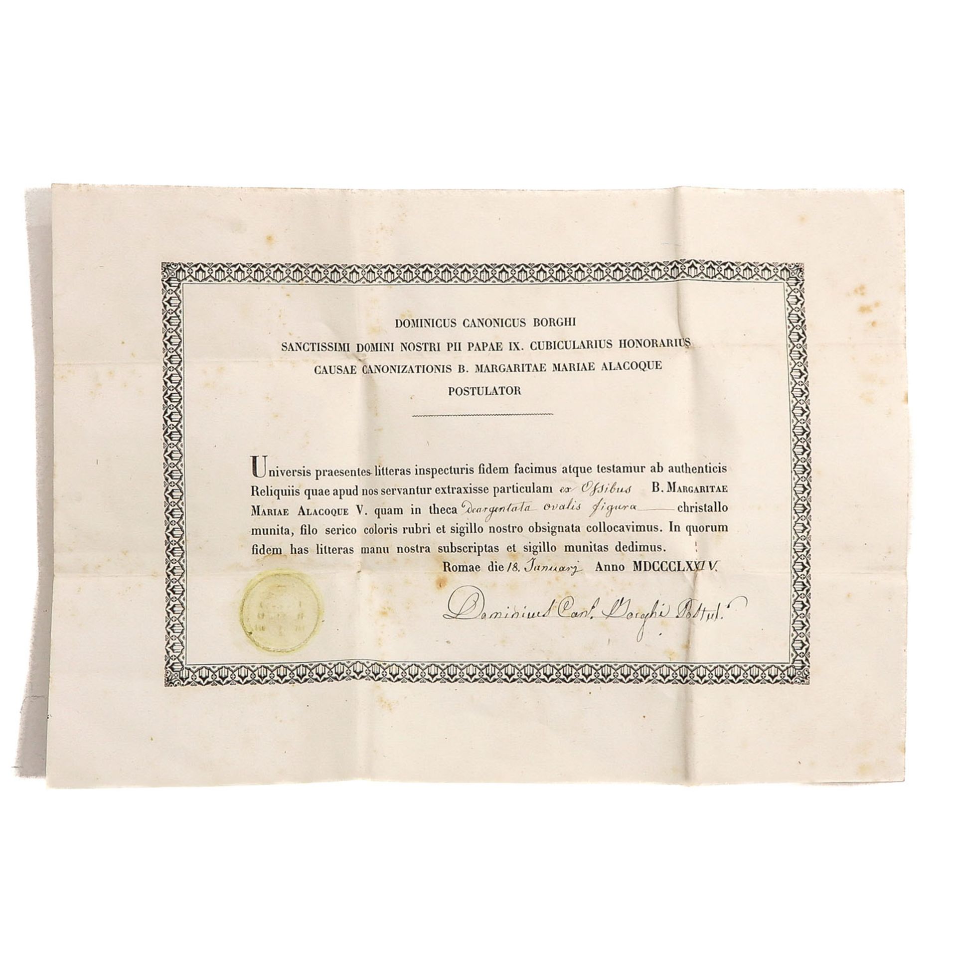 A Relic of Saint Margaretha-Maria Alacoque with Certificate - Image 4 of 5