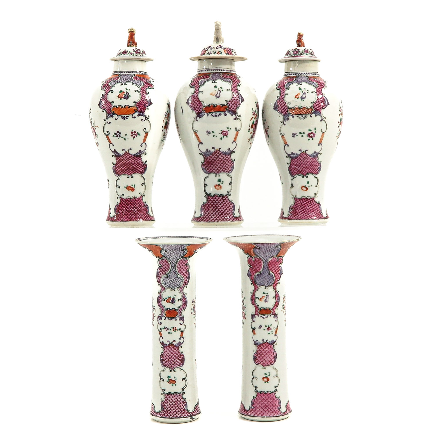 A 5 Piece Famille Rose Garniture Set - Image 4 of 10