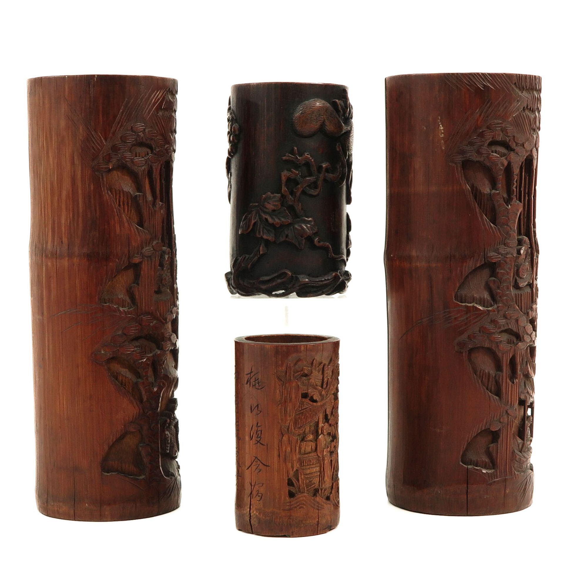 A Collection of 4 Bamboo Brush Pots - Image 4 of 10