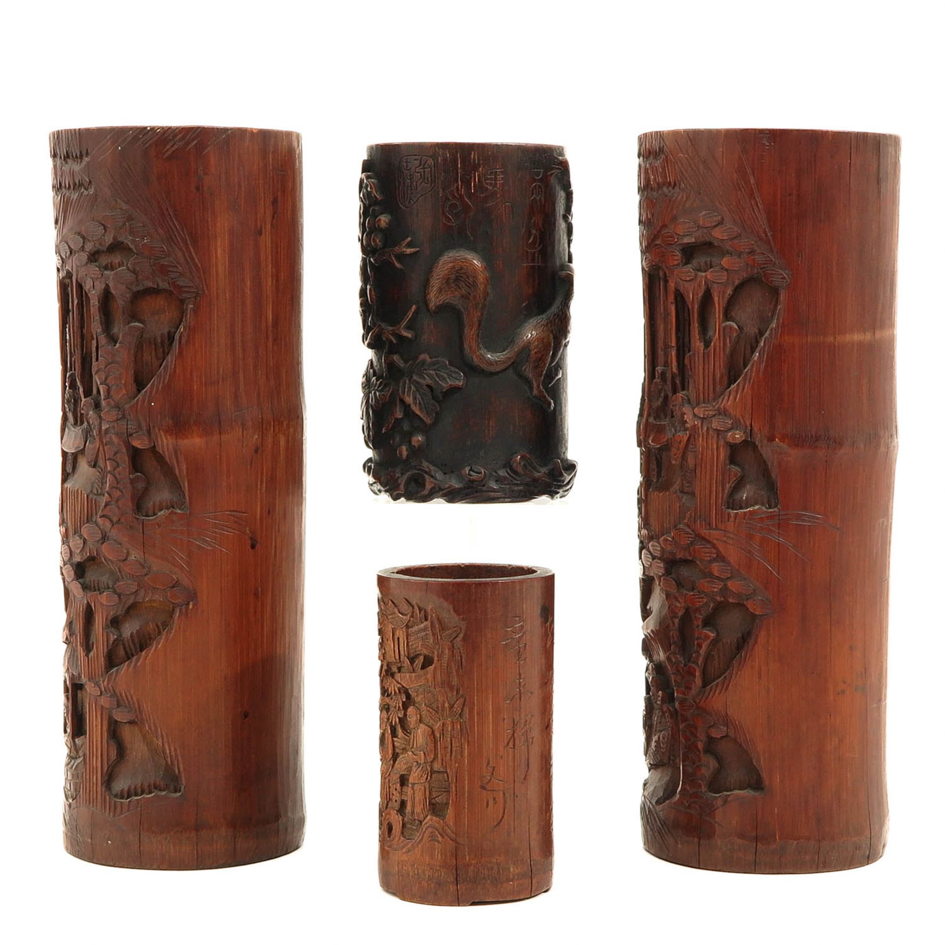 A Collection of 4 Bamboo Brush Pots - Image 2 of 10