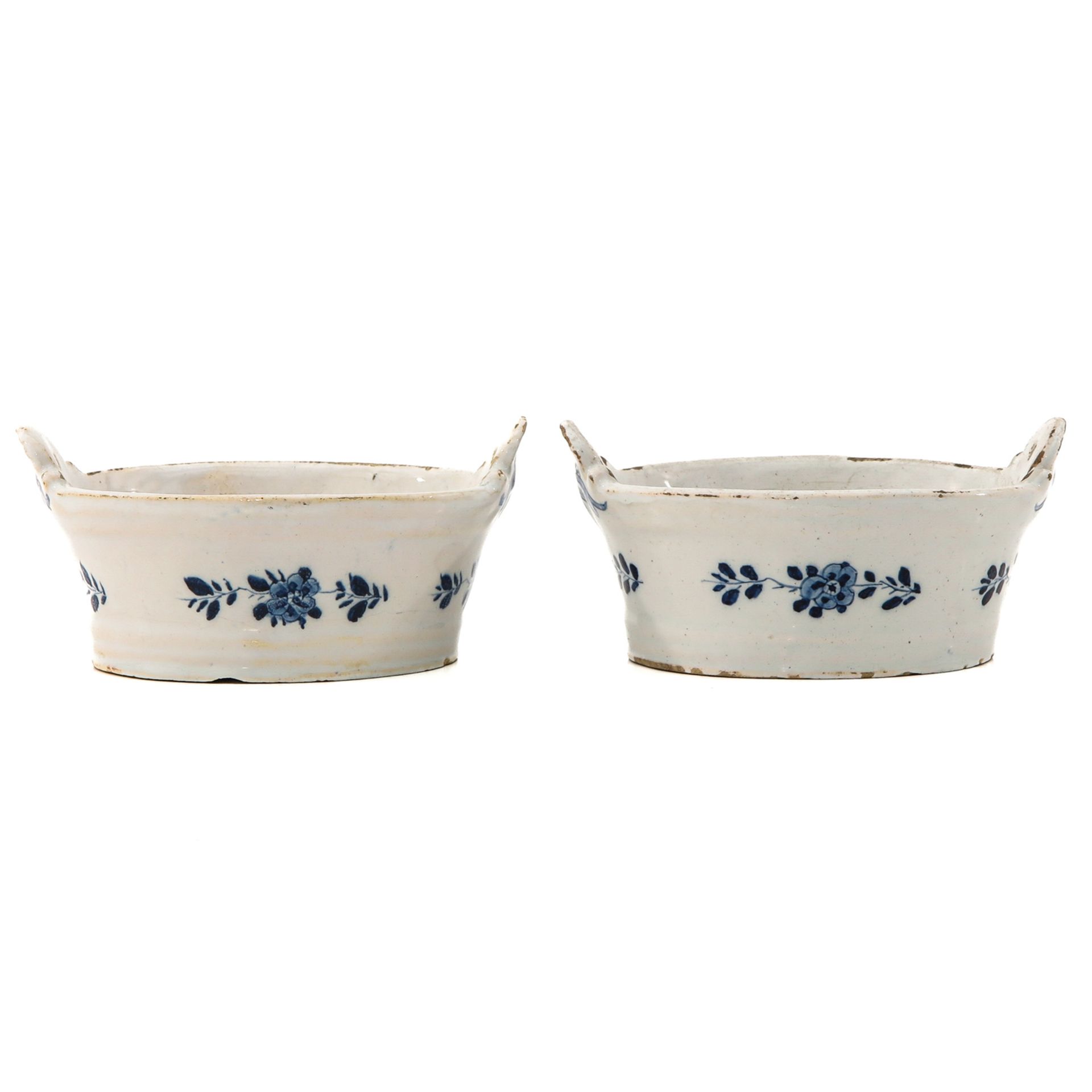 A Pair of Delft 18th Century Butter Dishes