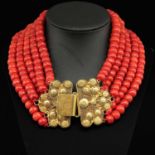 A 19th Century 5 Strand Red Coral Necklace