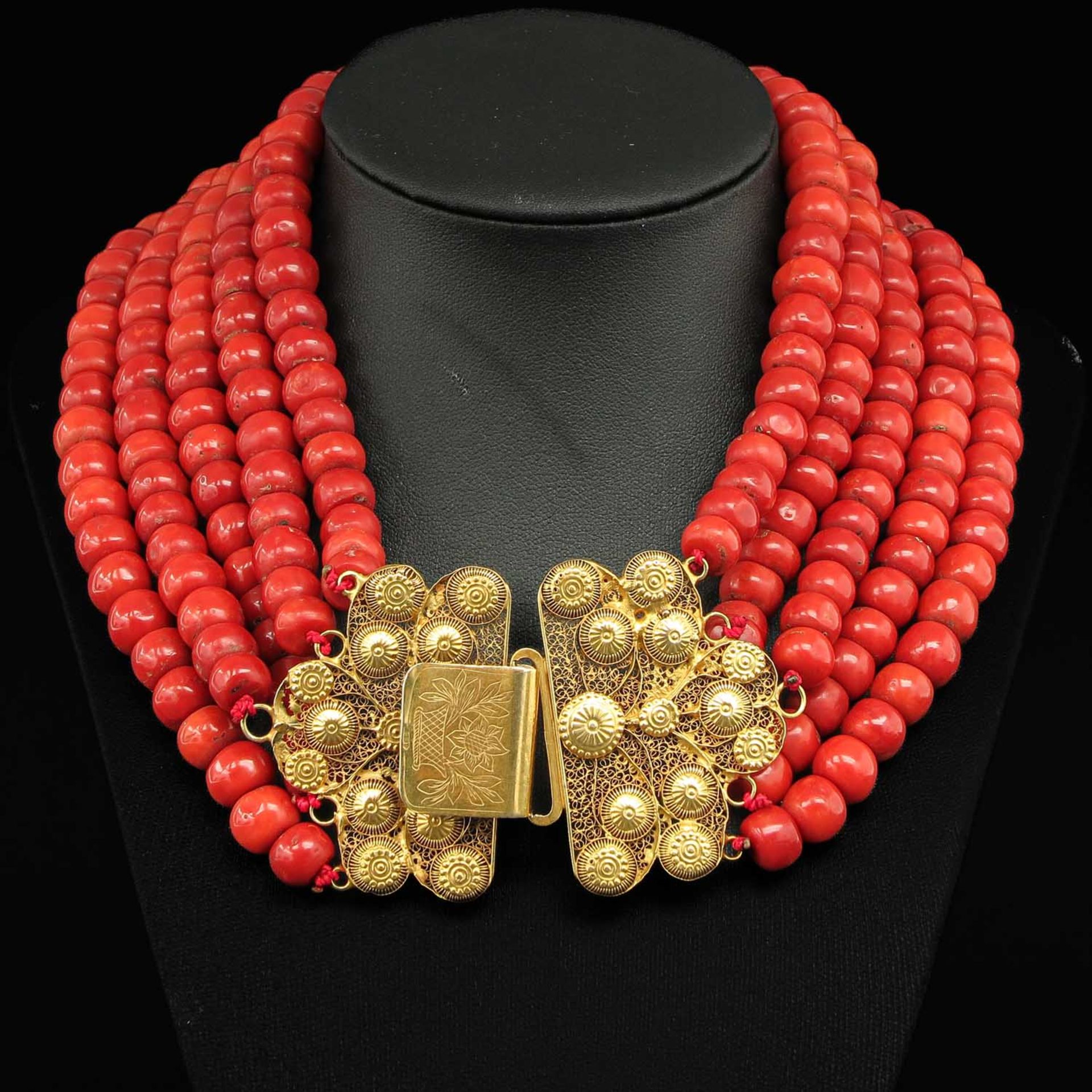 A 19th Century 5 Strand Red Coral Necklace