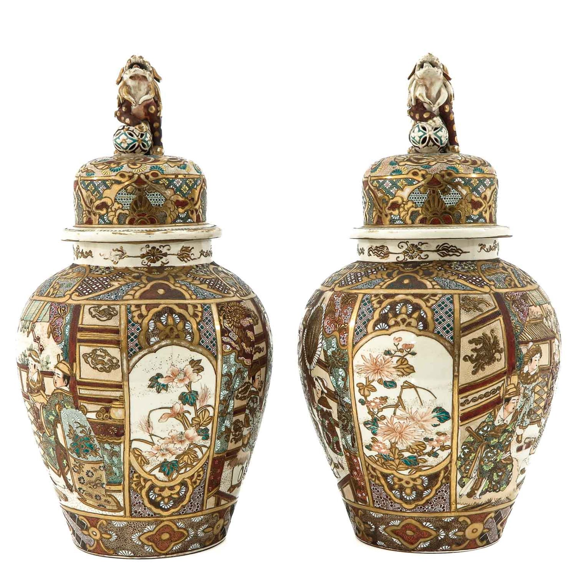 A Pair of Satsuma Vases with Covers - Image 4 of 10