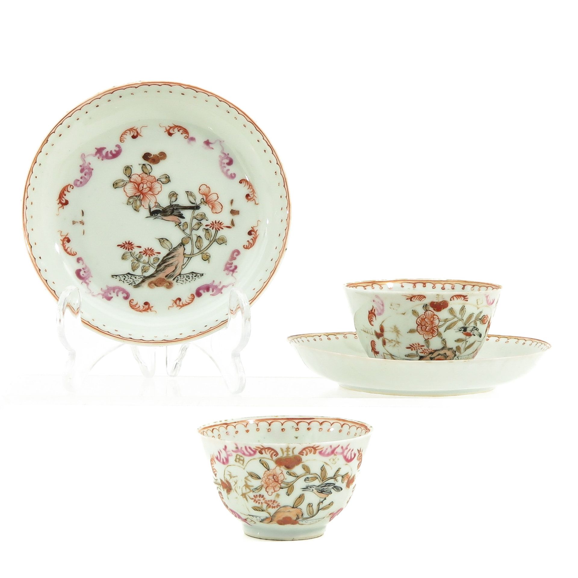 A Pair of Famille Rose Cups and Saucers