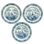 A Series of 3 Blue and White Plates