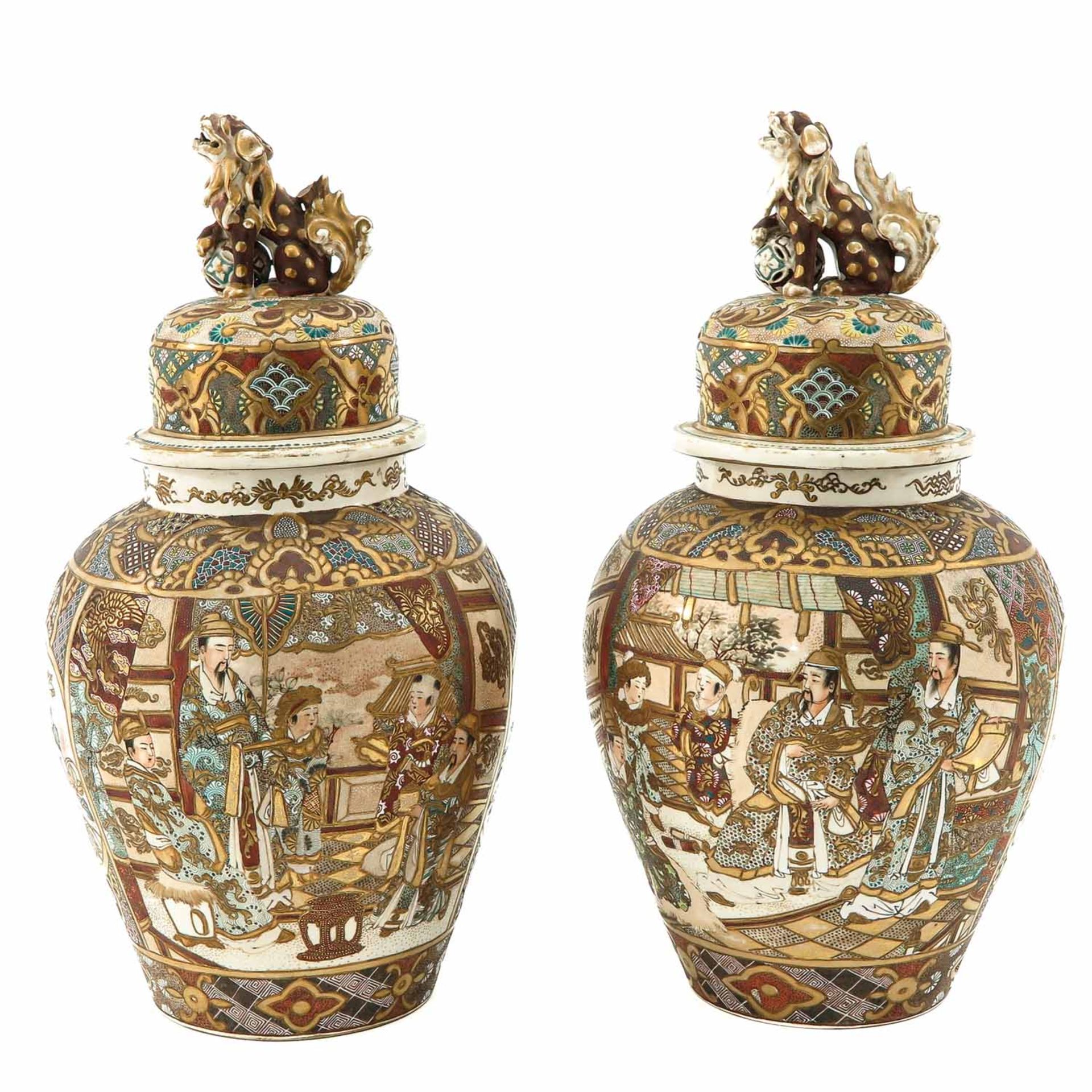 A Pair of Satsuma Vases with Covers