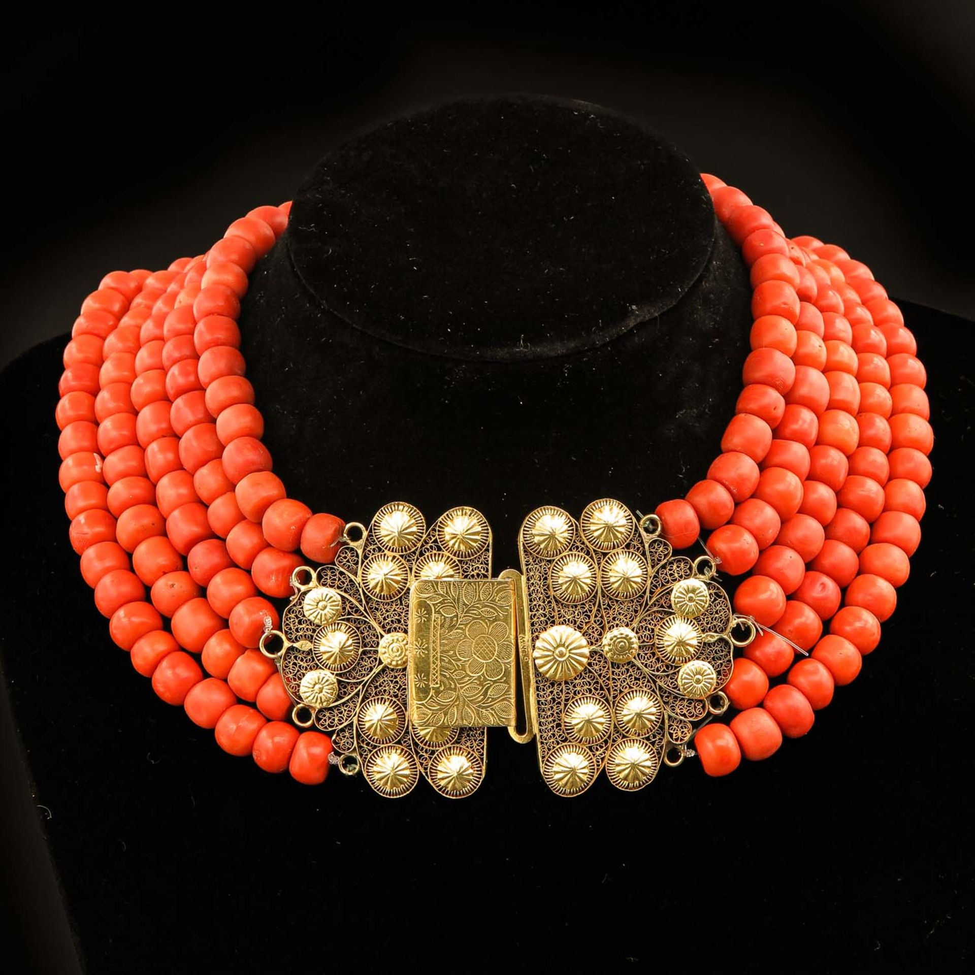 A 5 Strand 19th Century Red Coral Necklace