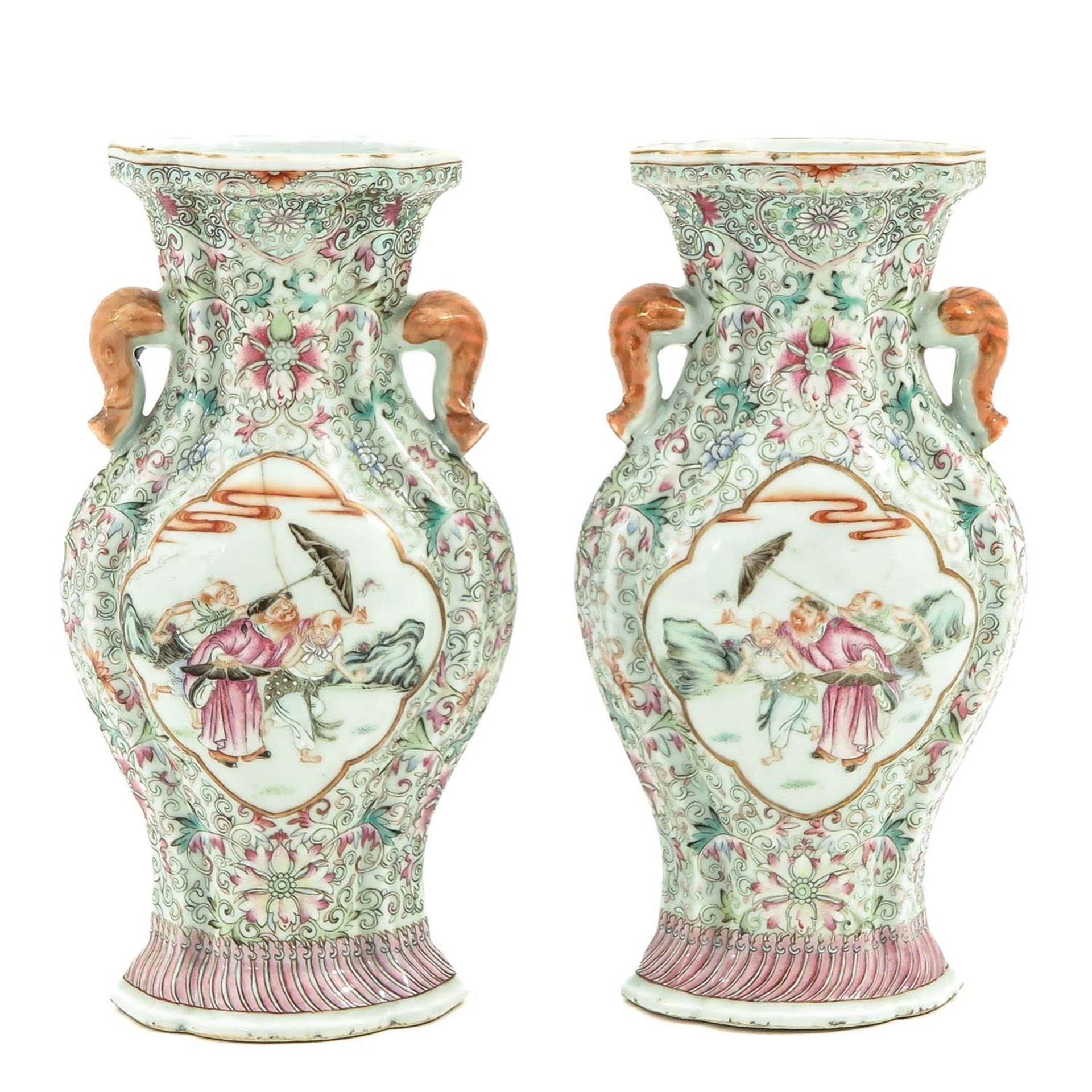 A Pair of Famille Rose Vases