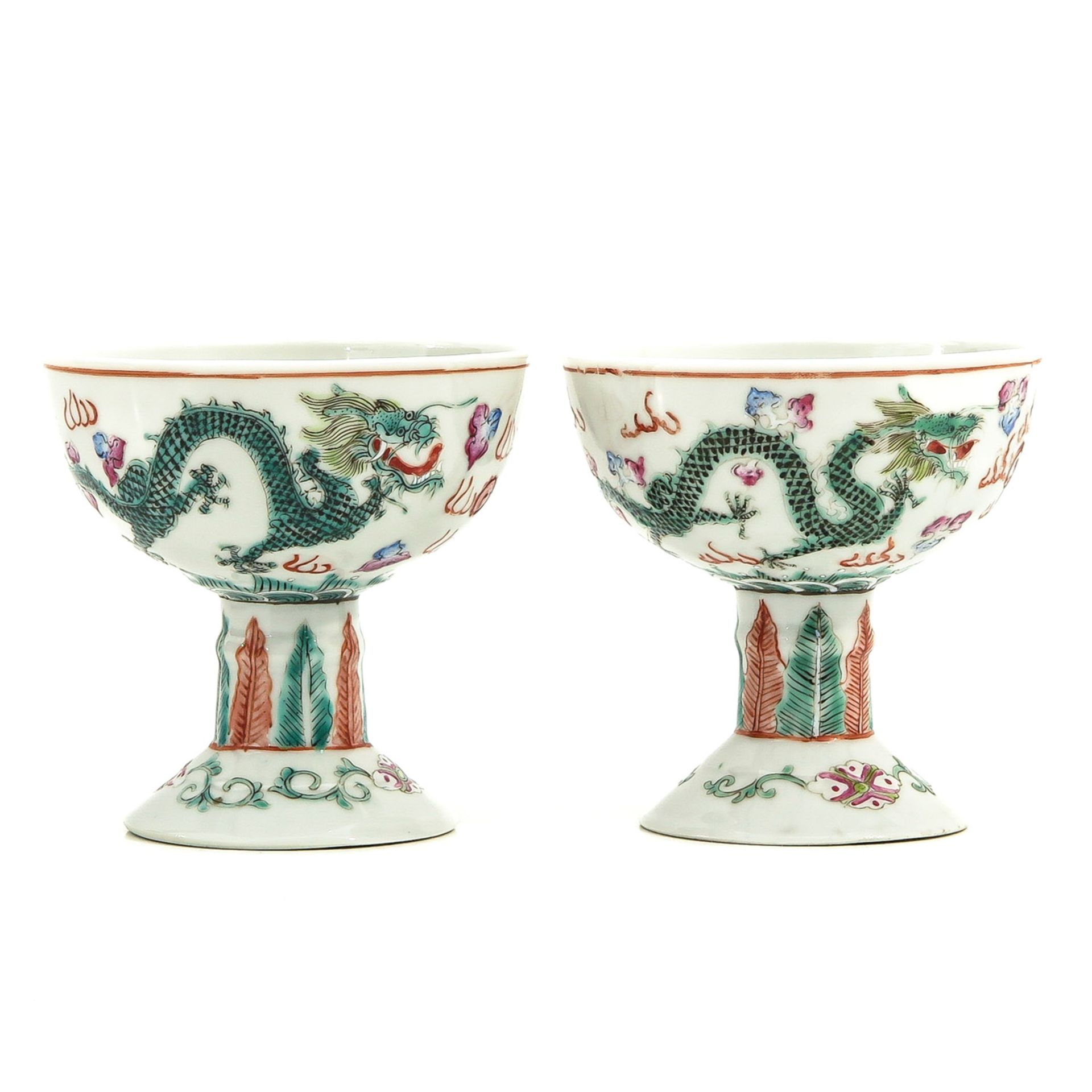 A Pair of Famille Rose Stem Cups