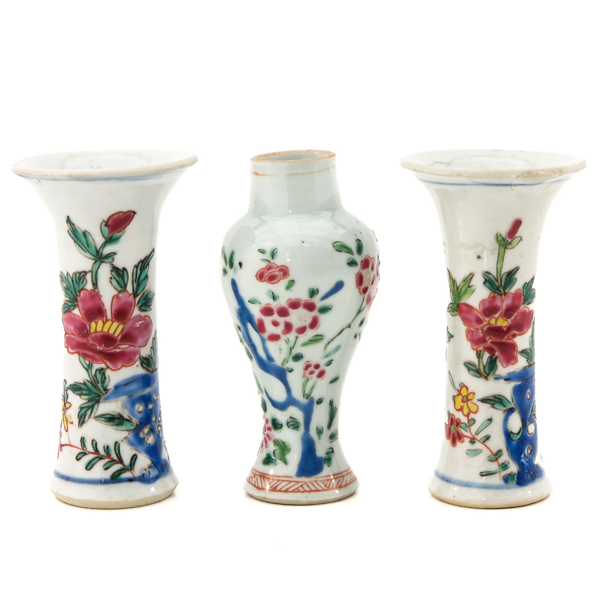 A Collection of 3 Miniature Garniture Vases