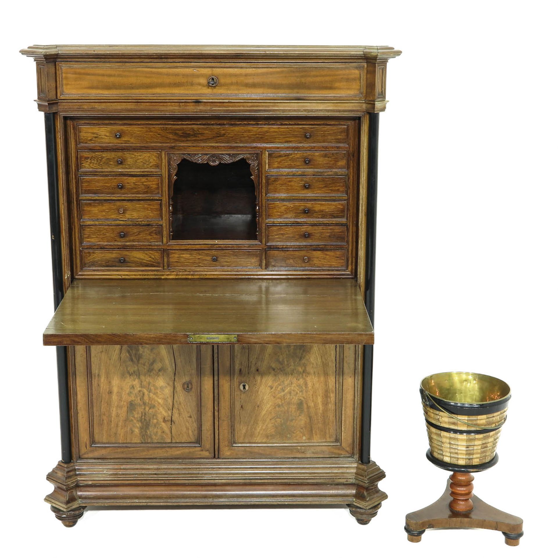 A 19th Century Mahogany Secretary and Tea Bucket