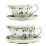 A Pair of Famille Rose Gravy Boats