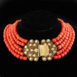 A 5 Strand 19th Century Red Coral Necklace on 18KG Clasp