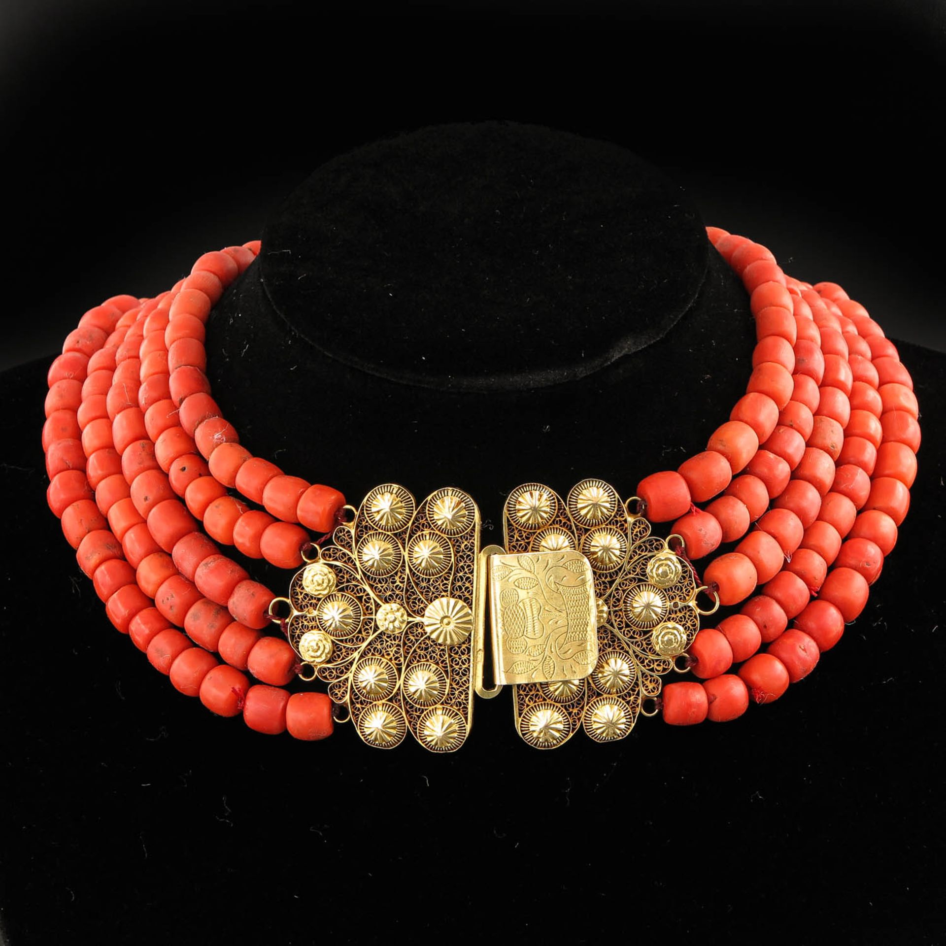 A 5 Strand 19th Century Red Coral Necklace on 18KG Clasp