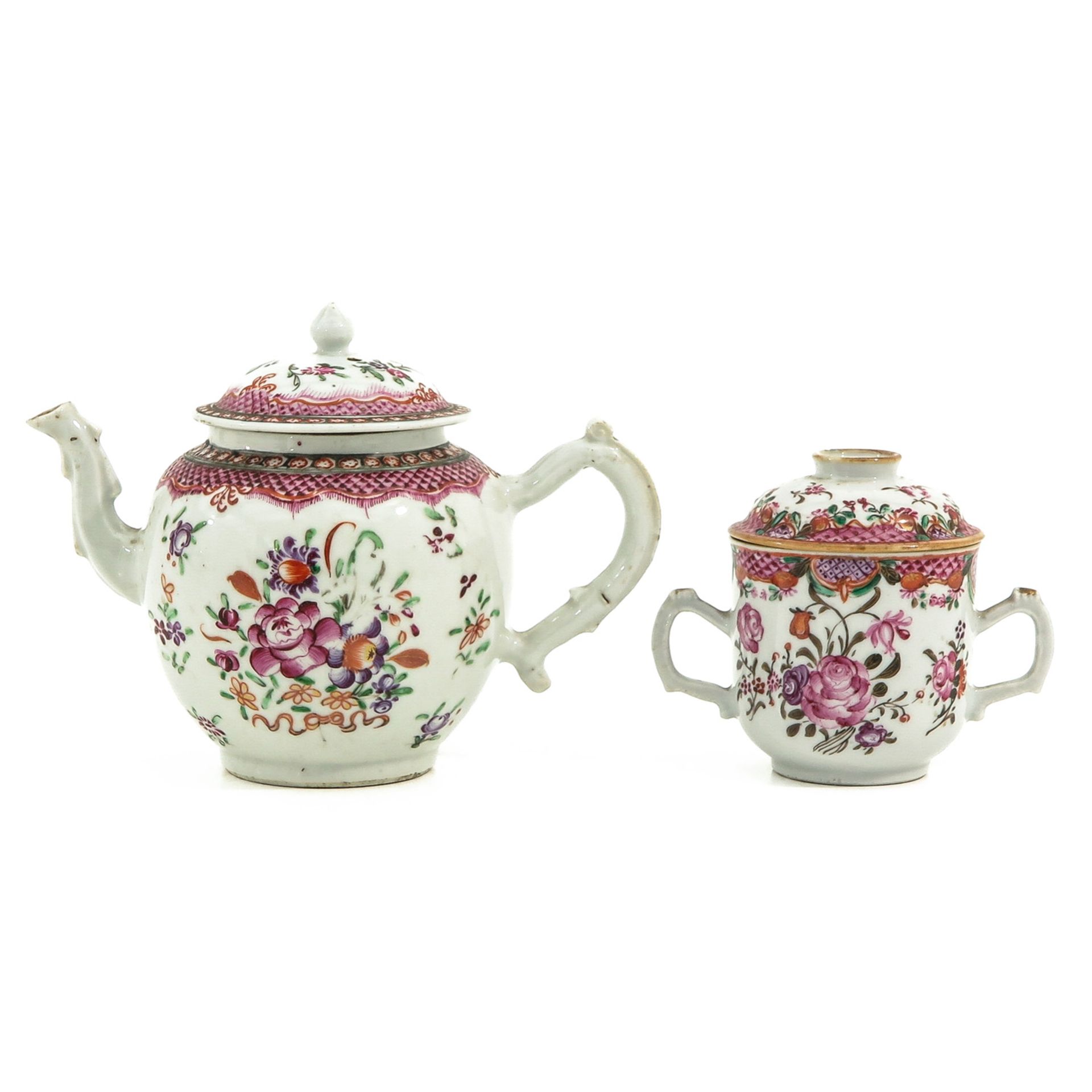 A Famille Rose Teapot and Covered Sugar Pot