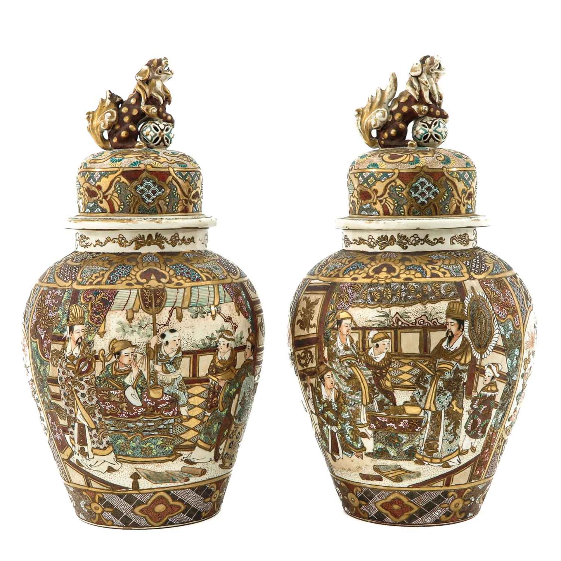 A Pair of Satsuma Vases with Covers - Image 3 of 10