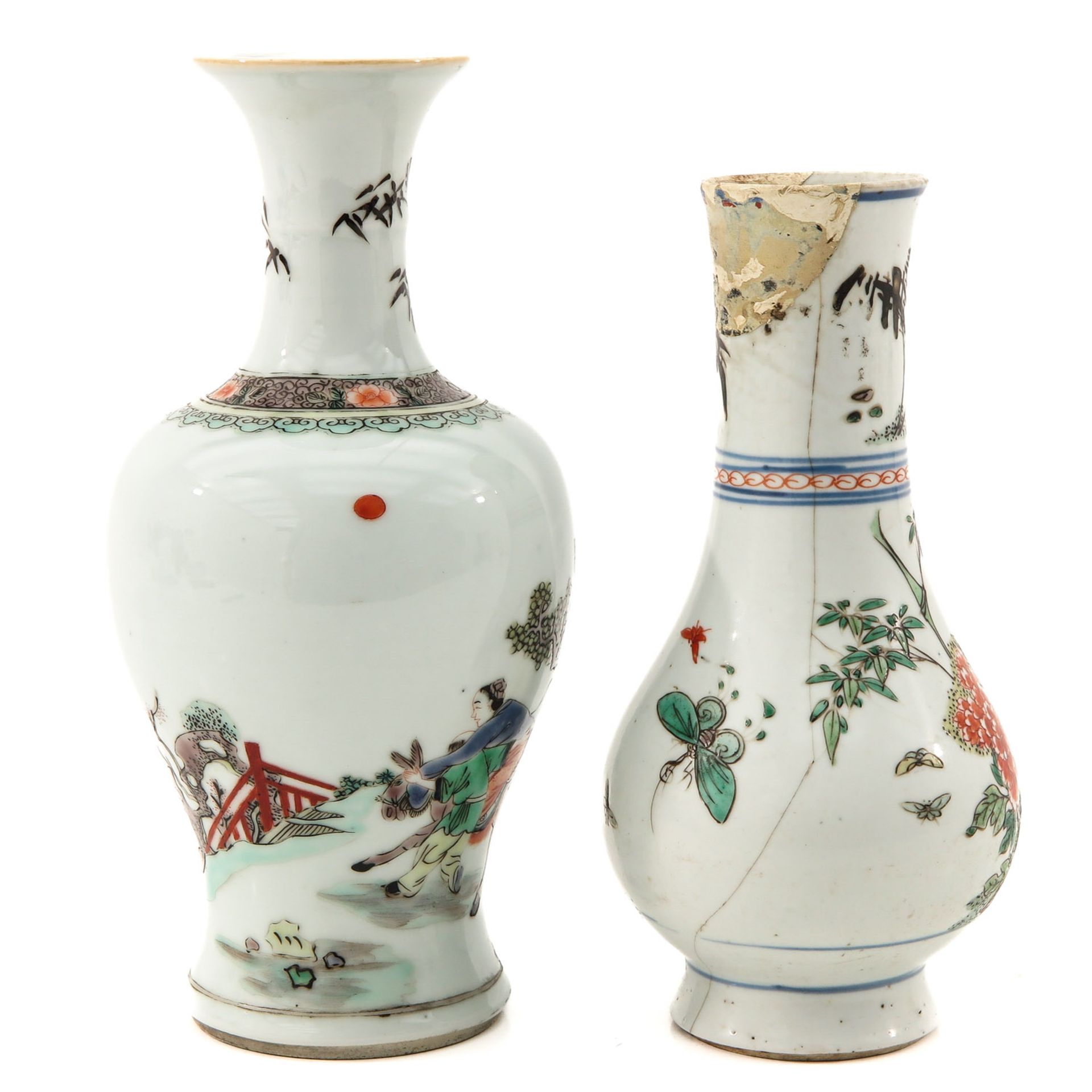 A Lot of 2 Famille Verte Vases - Bild 4 aus 10