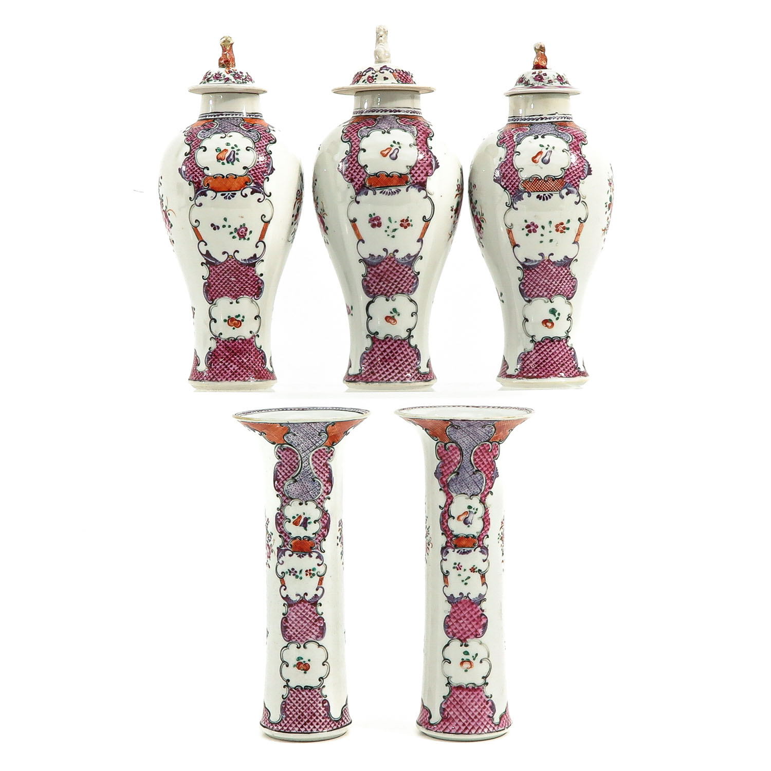 A 5 Piece Famille Rose Garniture Set - Image 2 of 10