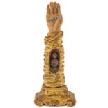 A Carved Wood Hand Relic Holder
