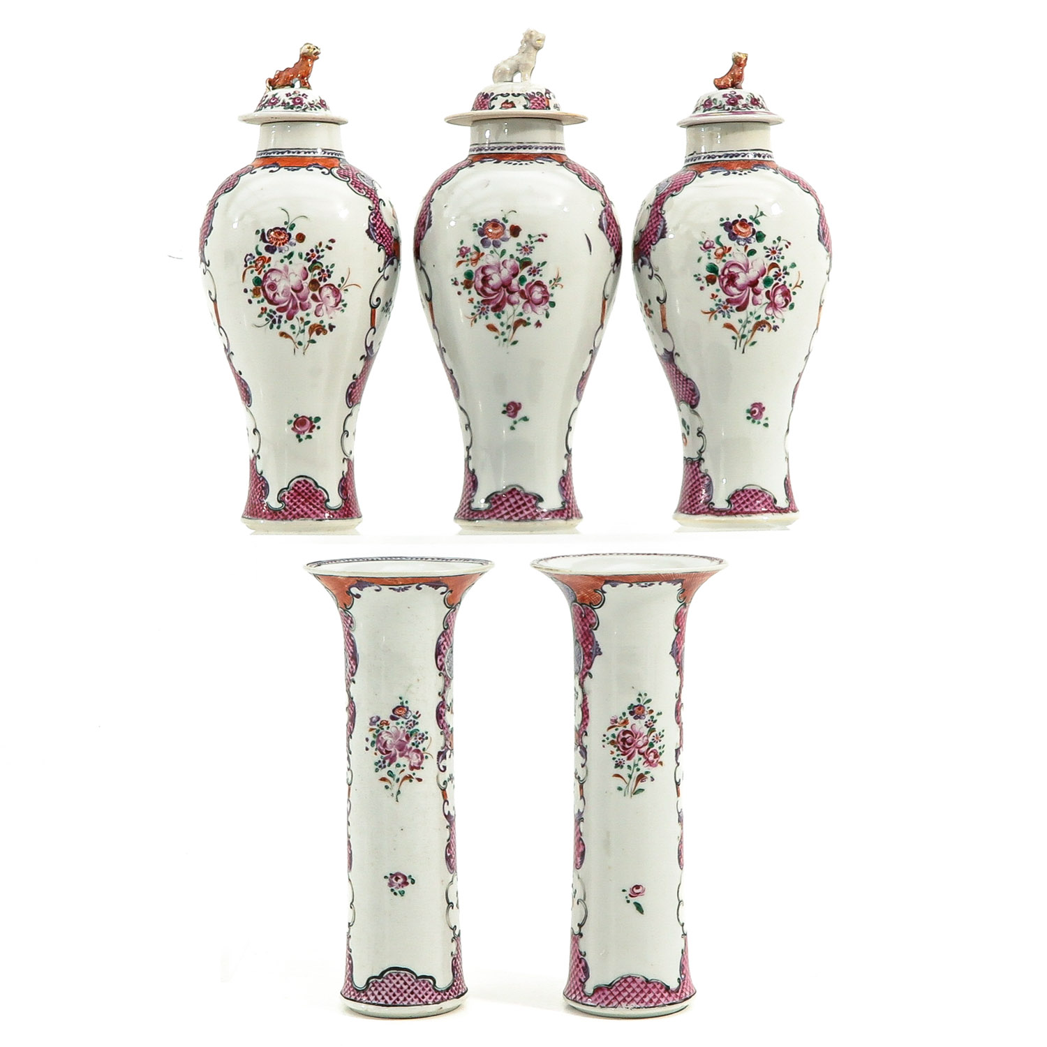 A 5 Piece Famille Rose Garniture Set - Image 3 of 10