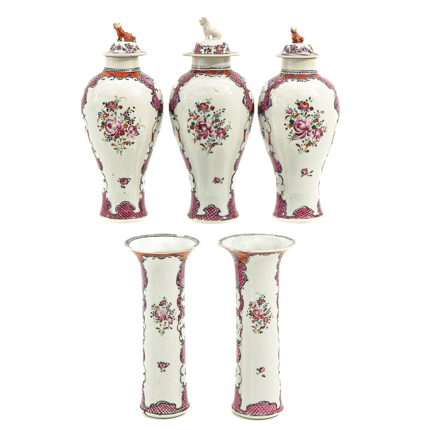 A 5 Piece Famille Rose Garniture Set