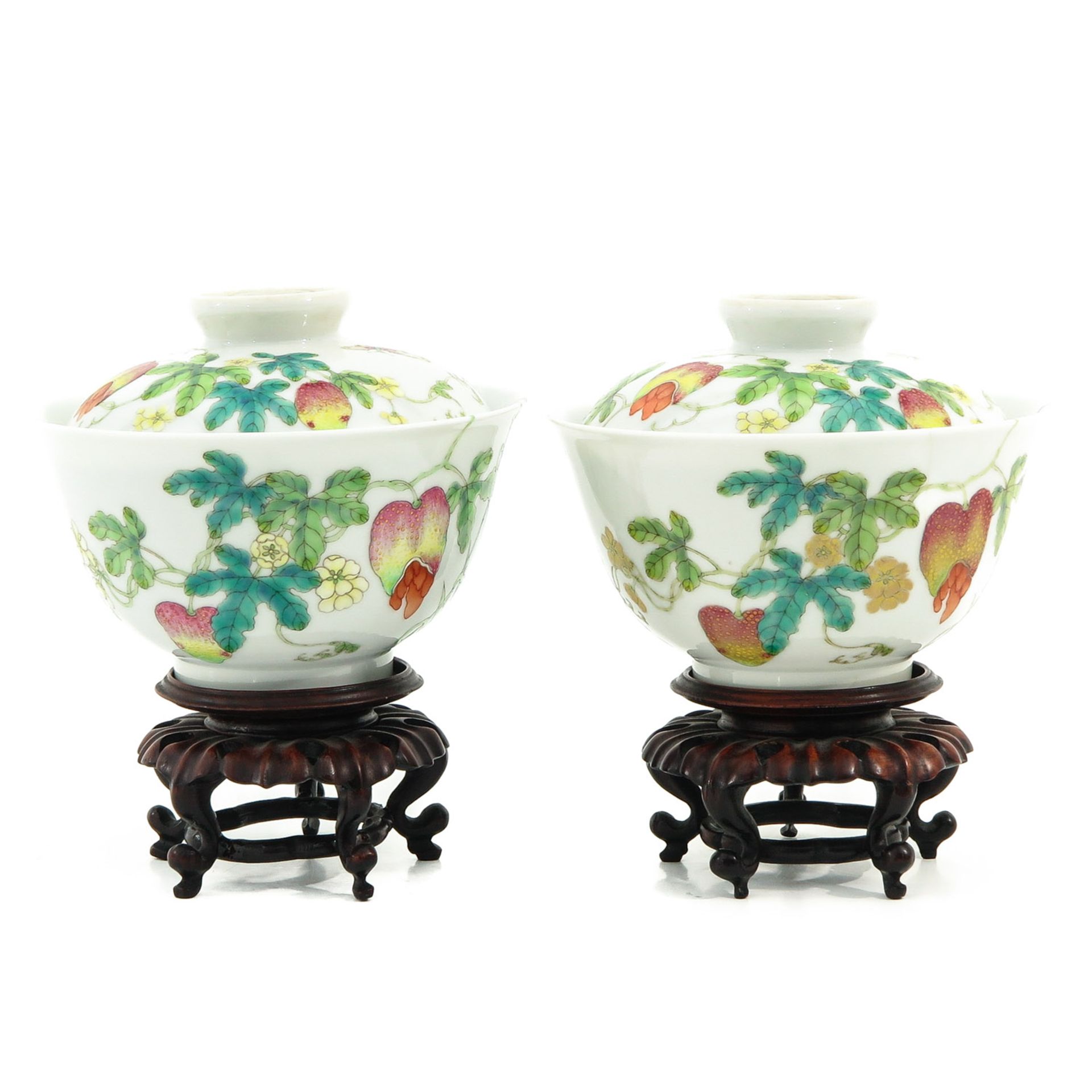 A Pair of Famille Rose Cups and Covers