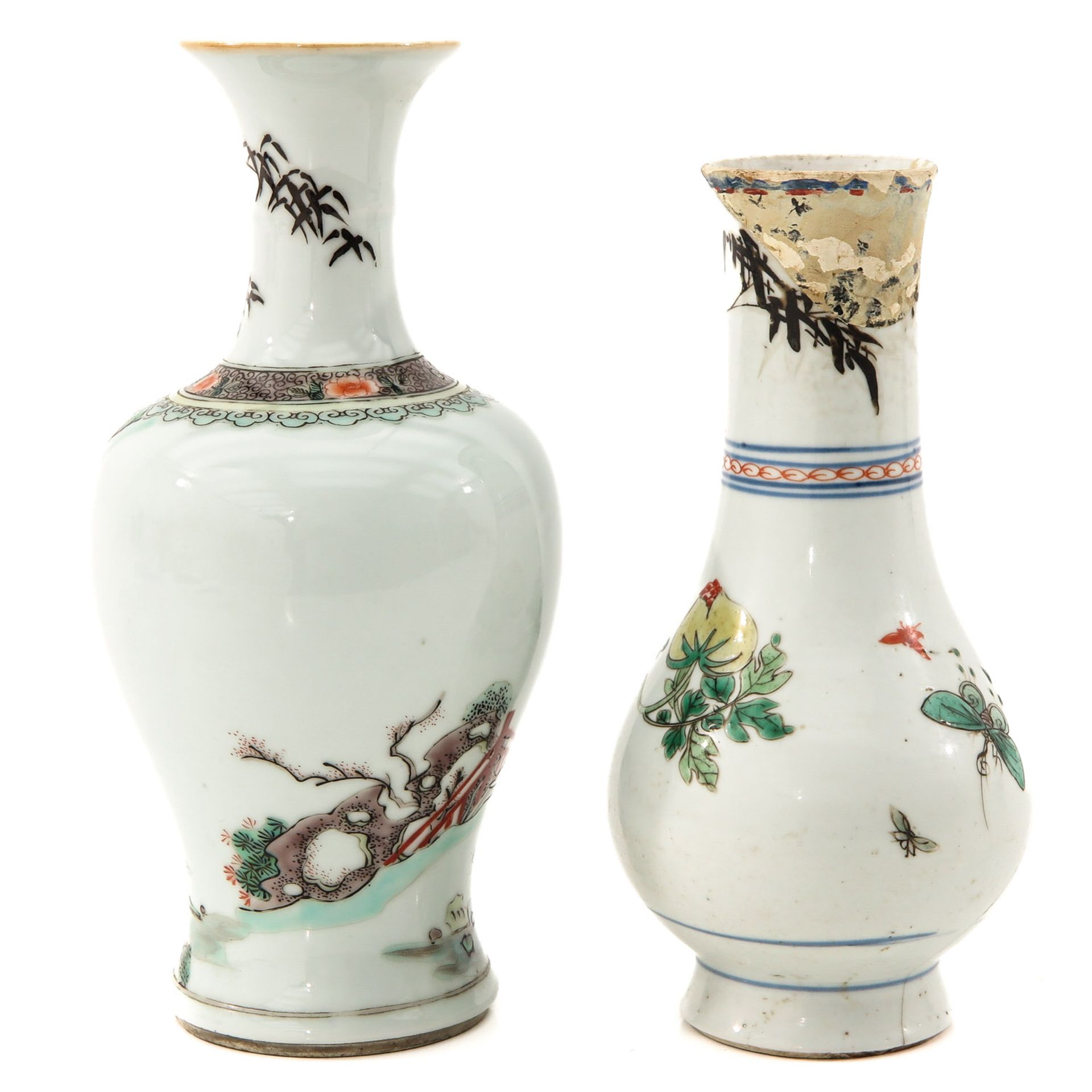 A Lot of 2 Famille Verte Vases - Bild 3 aus 10