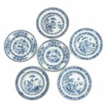 A Collection of 6 Blue and White Plates