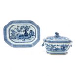A Blue and White Tureen and Under Plate