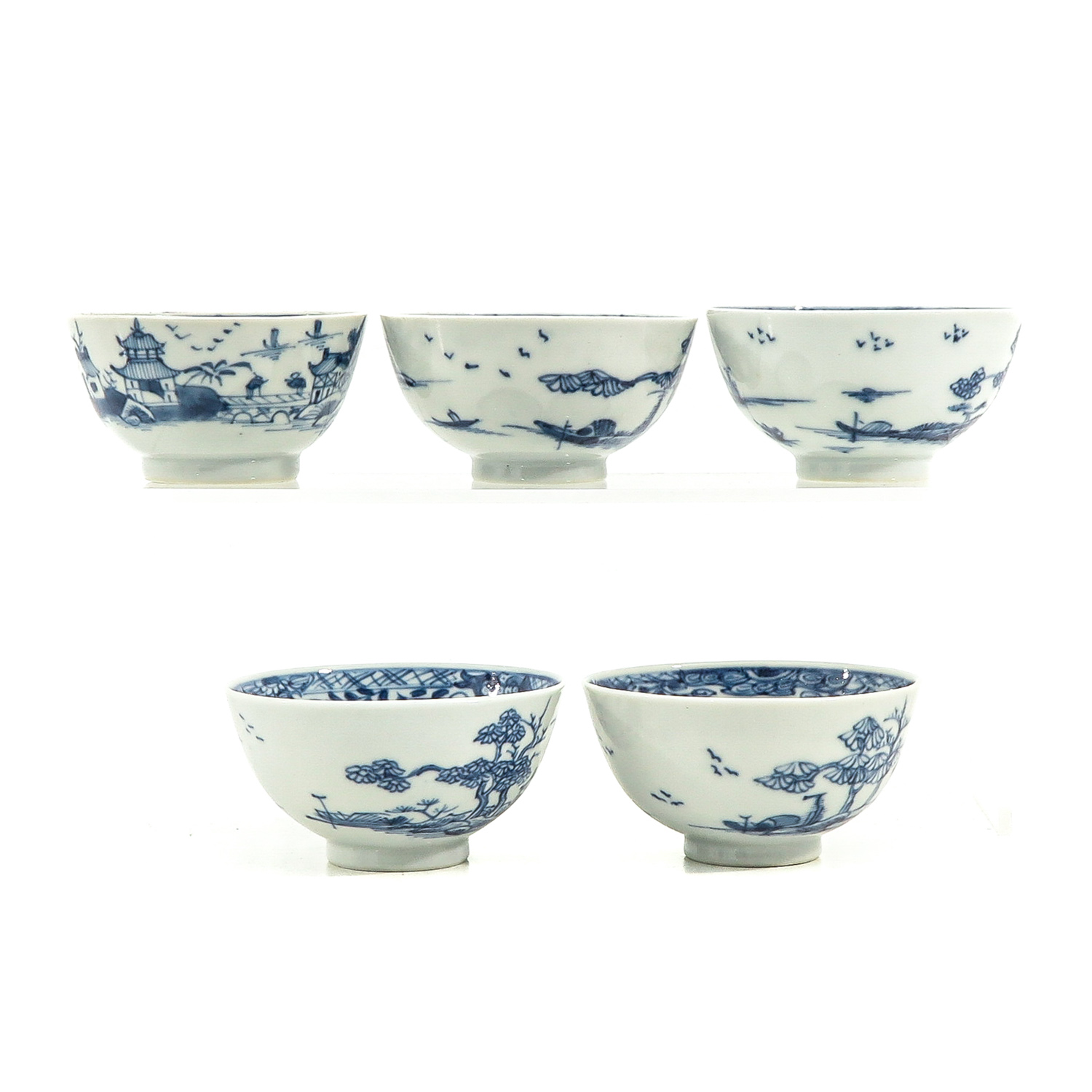 A Collection of 5 Blue and White Cups and Saucers - Image 4 of 10