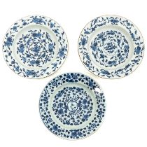 A Collection of 3 Blue and White Plates