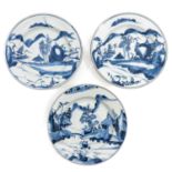 A Series of 3 Blue and White Plates