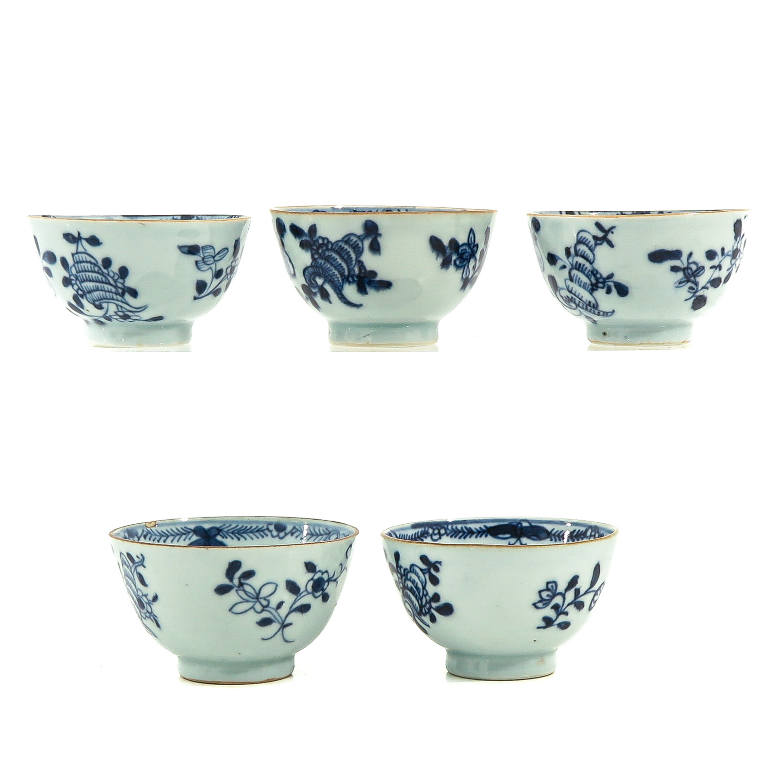 A Collection of 5 Blue and White Cups and Saucers - Image 2 of 10