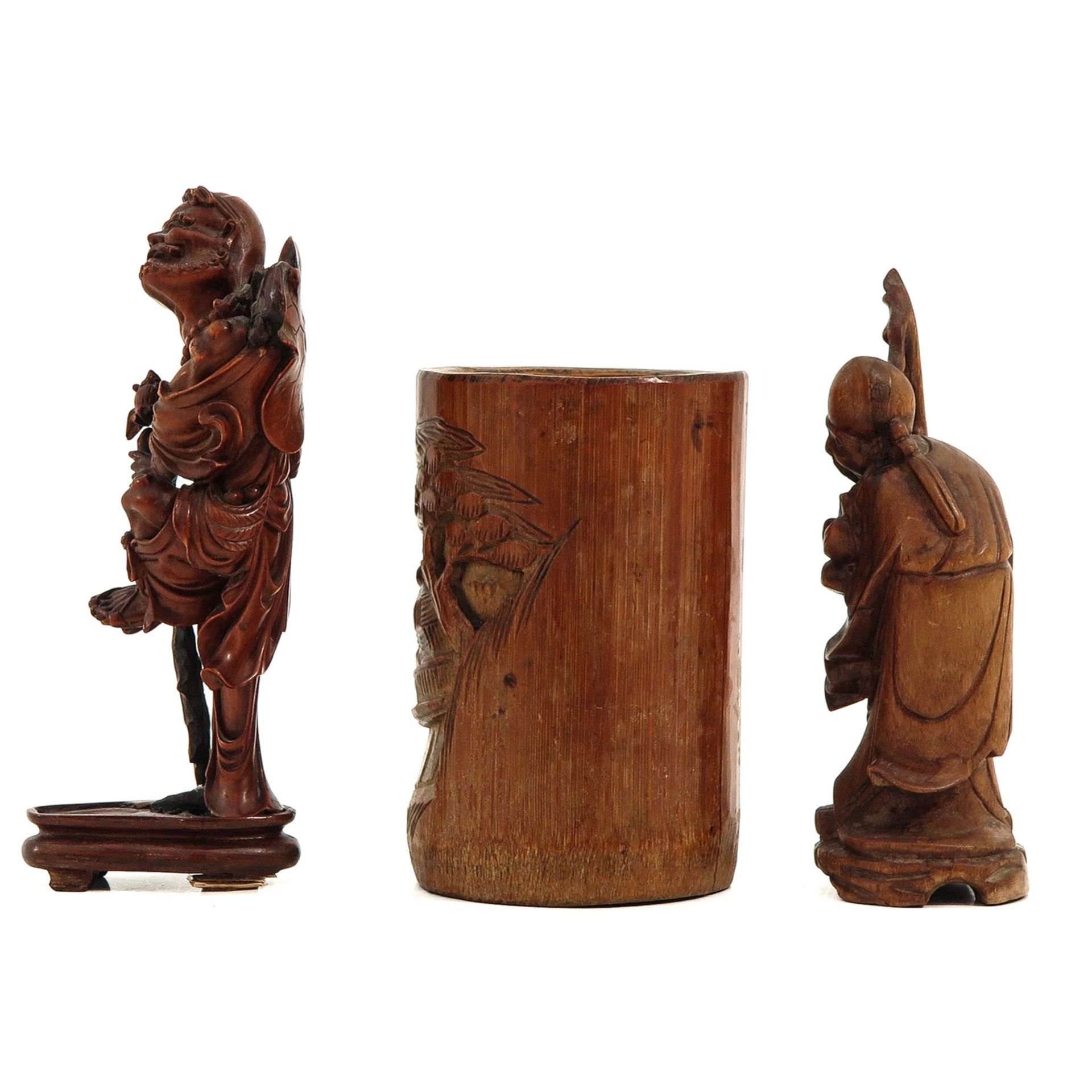 A Wood Brush Pot and 2 Sculptures - Bild 2 aus 10