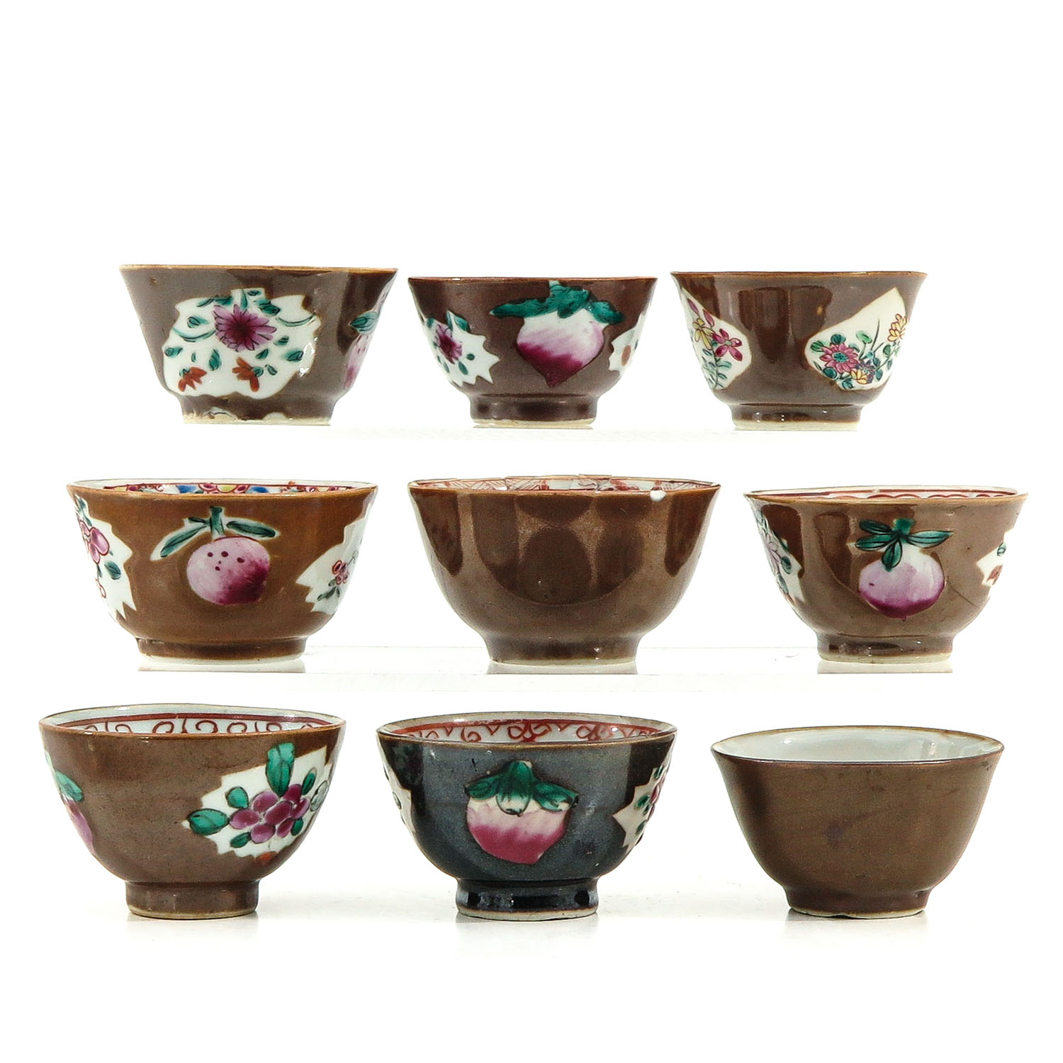 A Collection of Batavianware Cups and Saucers - Image 3 of 10