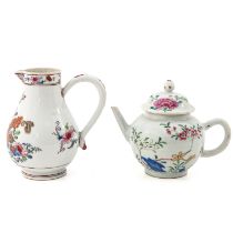 A Famille Rose Teapot and Creamer