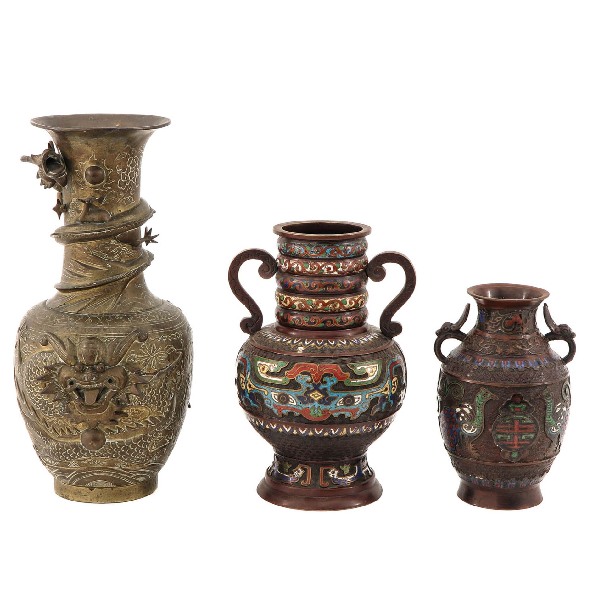 A Pair of Cloisonne Vase and Bronze Vase