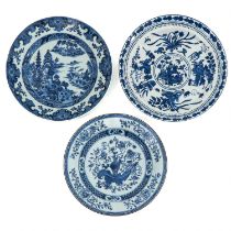 A Collection of 3 Blue and White Plates