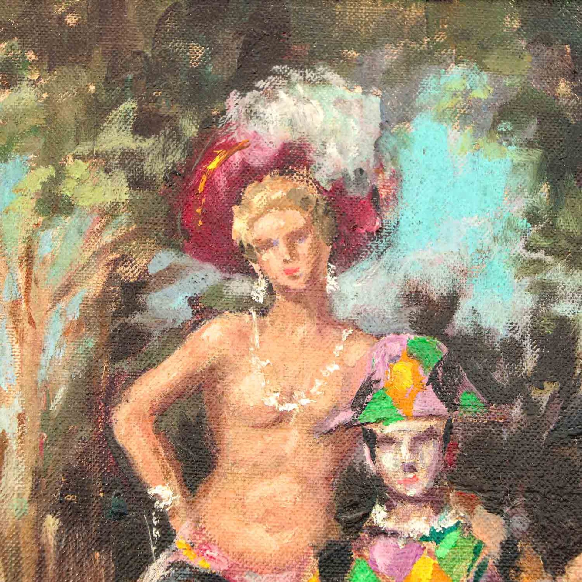 An Oil on Canvas Depicting Ladies and Pierrot - Image 3 of 5