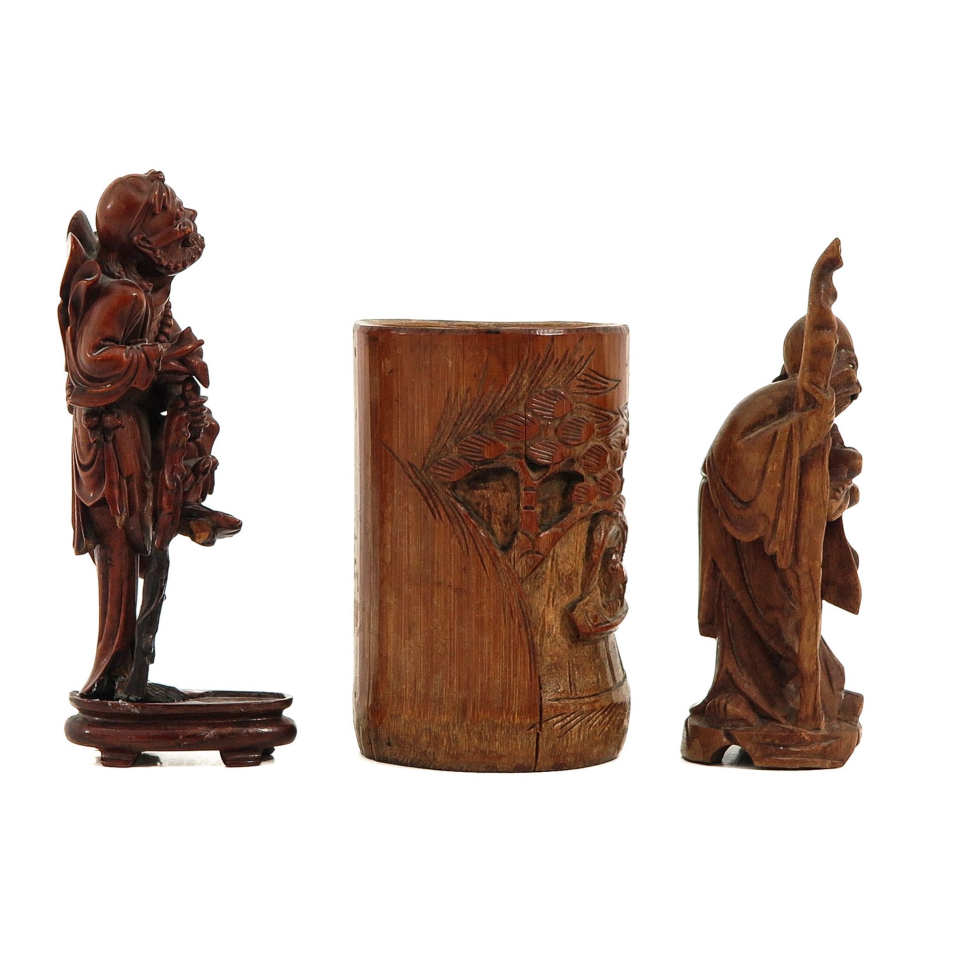 A Wood Brush Pot and 2 Sculptures - Bild 4 aus 10