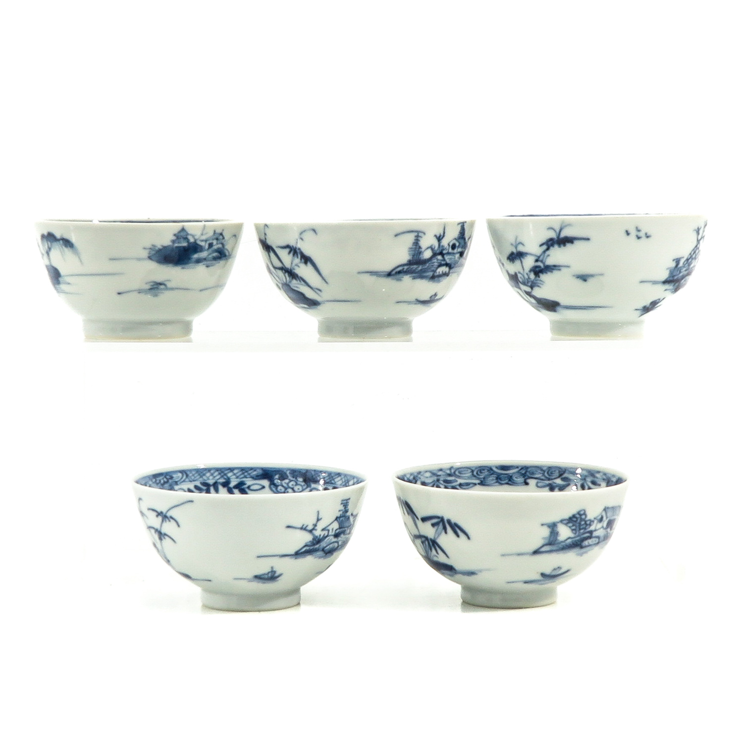 A Collection of 5 Blue and White Cups and Saucers - Image 2 of 10