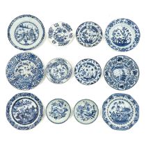 A Collection of 12 Blue and White Plates